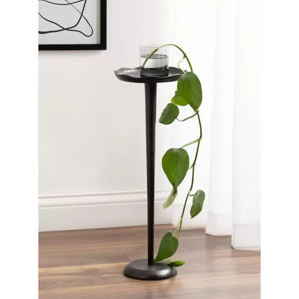 Kate and Laurel Alessia Modern Decorative Metal Drink Table 8 x 8 x 22 Silver Stunning Cast Aluminum Pedestal Plant Stand with Rough Texture and Deckled EdgeBlack