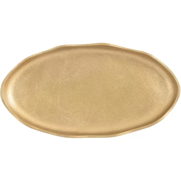 Kate and Laurel Alessia Modern Decorative Scalloped Oval Footed Metal Tray 14 x 8 Bronze Transitional FoodSafe Cast Aluminum Pedestal Tray with Rough Texture and Deckled EdgeGold