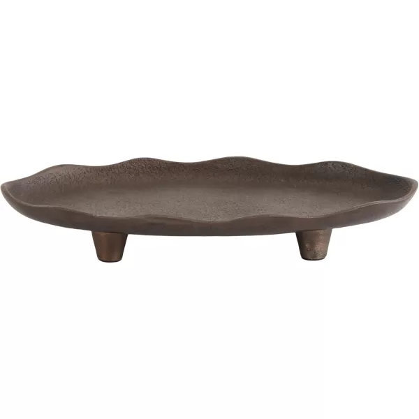 Kate and Laurel Alessia Modern Decorative Scalloped Oval Footed Metal Tray 14 x 8 Bronze Transitional FoodSafe Cast Aluminum Pedestal Tray with Rough Texture and Deckled EdgeBronze