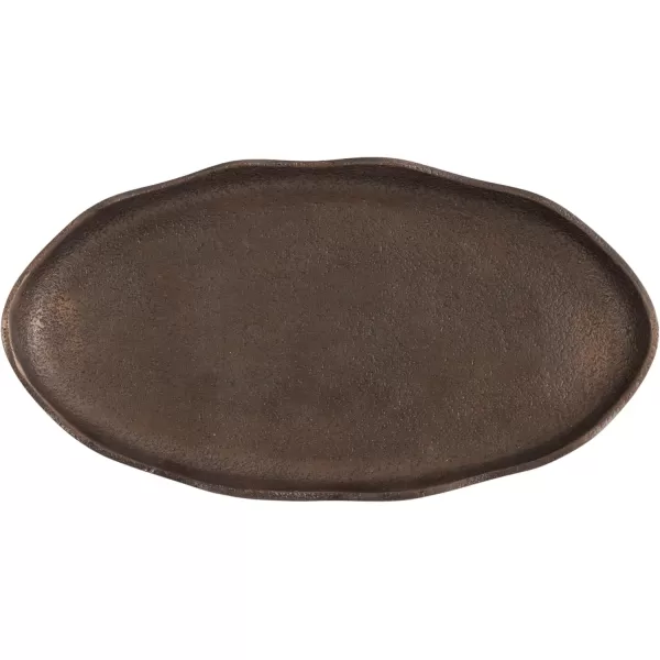 Kate and Laurel Alessia Modern Decorative Scalloped Oval Footed Metal Tray 14 x 8 Bronze Transitional FoodSafe Cast Aluminum Pedestal Tray with Rough Texture and Deckled EdgeBronze