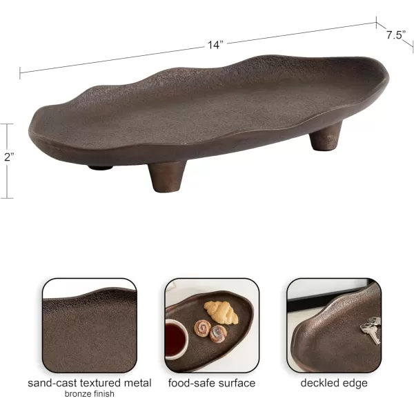 Kate and Laurel Alessia Modern Decorative Scalloped Oval Footed Metal Tray 14 x 8 Bronze Transitional FoodSafe Cast Aluminum Pedestal Tray with Rough Texture and Deckled EdgeBronze