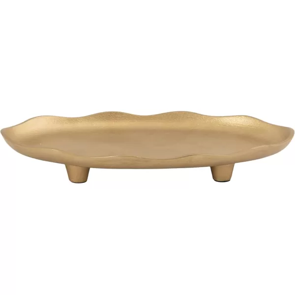 Kate and Laurel Alessia Modern Decorative Scalloped Oval Footed Metal Tray 14 x 8 Bronze Transitional FoodSafe Cast Aluminum Pedestal Tray with Rough Texture and Deckled EdgeGold