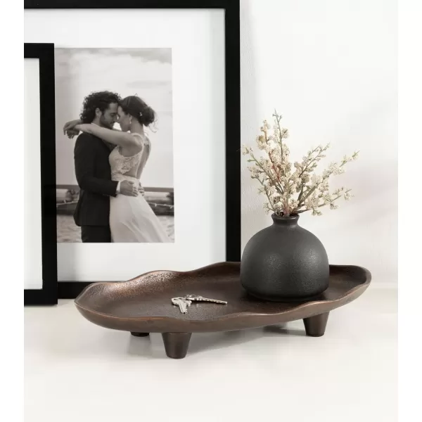 Kate and Laurel Alessia Modern Decorative Scalloped Oval Footed Metal Tray 14 x 8 Bronze Transitional FoodSafe Cast Aluminum Pedestal Tray with Rough Texture and Deckled EdgeBronze