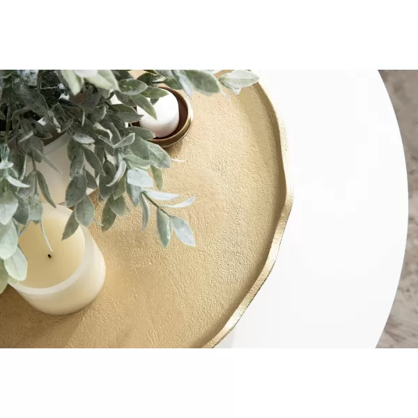 Kate and Laurel Alessia Modern Decorative Scalloped Round Footed Metal Tray 16 Inch Diameter Gold FoodSafe Cast Aluminum Pedestal Transitional Tray with Rough Texture and Deckled EdgeGold