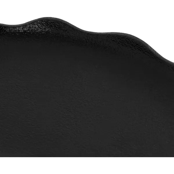 Kate and Laurel Alessia Modern Decorative Scalloped Round Footed Metal Tray 16 Inch Diameter Gold FoodSafe Cast Aluminum Pedestal Transitional Tray with Rough Texture and Deckled EdgeBlack