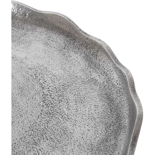 Kate and Laurel Alessia Modern Decorative Scalloped Round Footed Metal Tray 16 Inch Diameter Gold FoodSafe Cast Aluminum Pedestal Transitional Tray with Rough Texture and Deckled EdgeSilver
