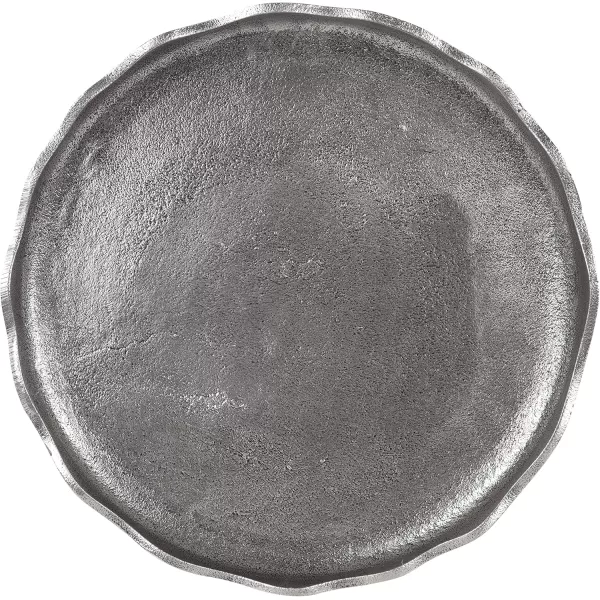 Kate and Laurel Alessia Modern Decorative Scalloped Round Footed Metal Tray 16 Inch Diameter Gold FoodSafe Cast Aluminum Pedestal Transitional Tray with Rough Texture and Deckled EdgeSilver