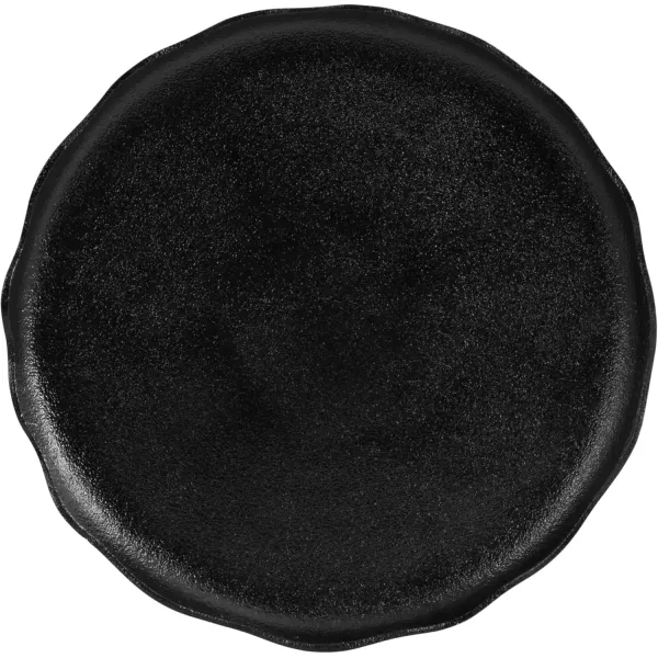 Kate and Laurel Alessia Modern Decorative Scalloped Round Footed Metal Tray 16 Inch Diameter Gold FoodSafe Cast Aluminum Pedestal Transitional Tray with Rough Texture and Deckled EdgeBlack
