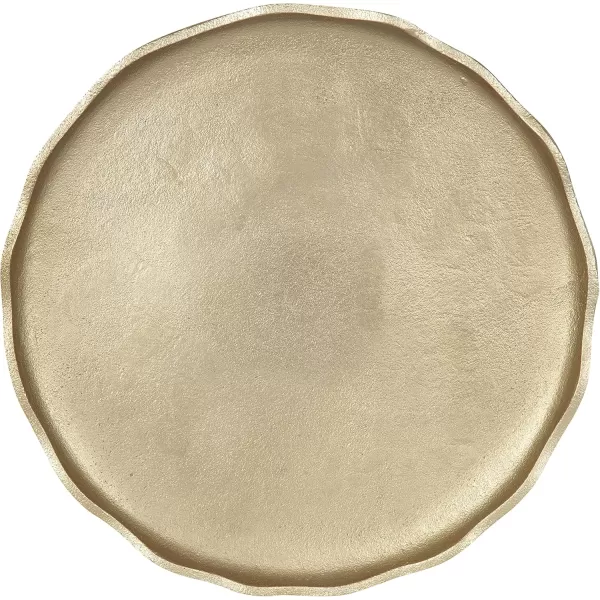 Kate and Laurel Alessia Modern Decorative Scalloped Round Footed Metal Tray 16 Inch Diameter Gold FoodSafe Cast Aluminum Pedestal Transitional Tray with Rough Texture and Deckled EdgeGold