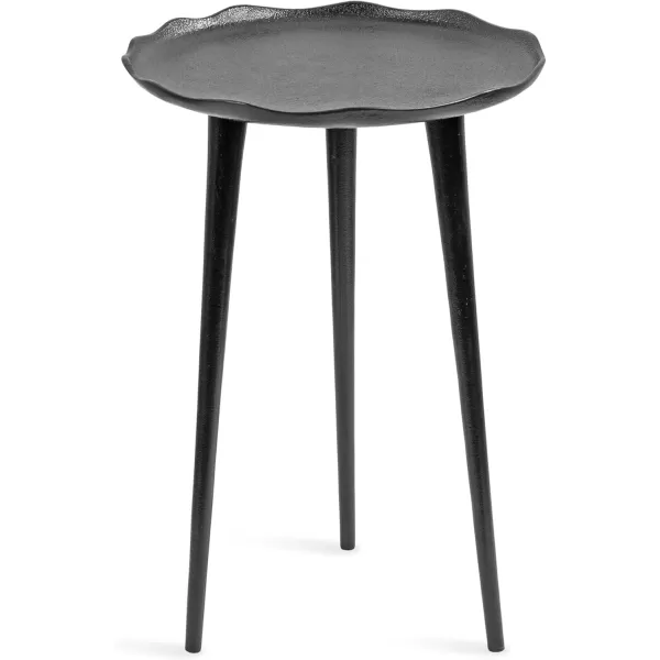 Kate and Laurel Alessia Modern Round Metal Side Table 15 x 15 x 22 Black Decorative Cast Aluminum End Table with Deckled Edge for Bedroom Nightstand or Living Room AccentBlack