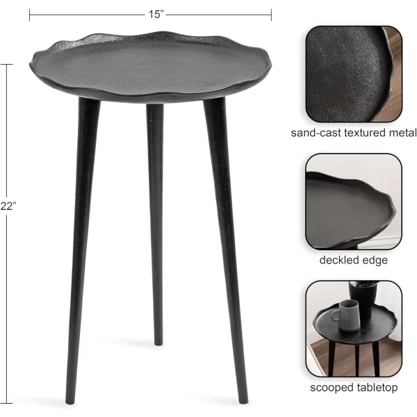 Kate and Laurel Alessia Modern Round Metal Side Table 15 x 15 x 22 Black Decorative Cast Aluminum End Table with Deckled Edge for Bedroom Nightstand or Living Room AccentBlack