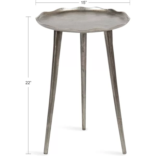 Kate and Laurel Alessia Modern Round Metal Side Table 15 x 15 x 22 Black Decorative Cast Aluminum End Table with Deckled Edge for Bedroom Nightstand or Living Room AccentSilver