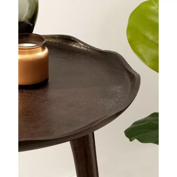 Kate and Laurel Alessia Modern Round Metal Side Table 15 x 15 x 22 Black Decorative Cast Aluminum End Table with Deckled Edge for Bedroom Nightstand or Living Room AccentBronze