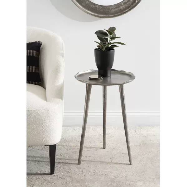 Kate and Laurel Alessia Modern Round Metal Side Table 15 x 15 x 22 Black Decorative Cast Aluminum End Table with Deckled Edge for Bedroom Nightstand or Living Room AccentSilver