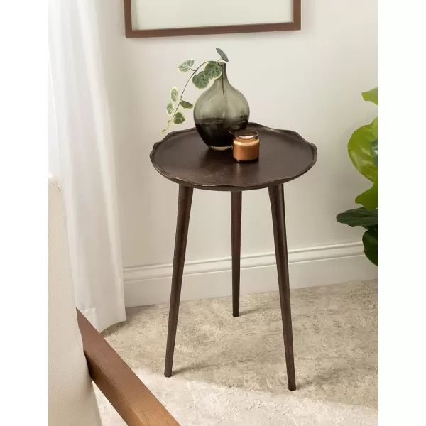 Kate and Laurel Alessia Modern Round Metal Side Table 15 x 15 x 22 Black Decorative Cast Aluminum End Table with Deckled Edge for Bedroom Nightstand or Living Room AccentBronze