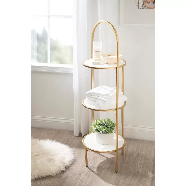 Kate and Laurel Almatt Modern 3Tier Pedestal Plant Stand with Three Round Platforms for Contemporary Decor and Small Spaces 14x14x44 WhiteGoldWhiteGold