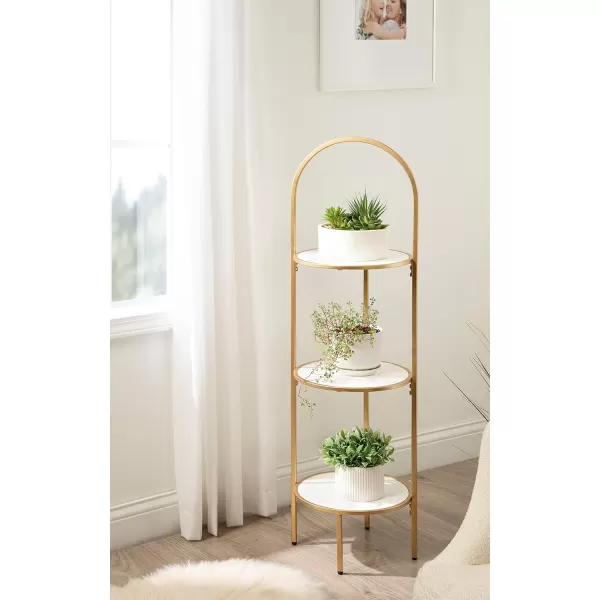 Kate and Laurel Almatt Modern 3Tier Pedestal Plant Stand with Three Round Platforms for Contemporary Decor and Small Spaces 14x14x44 WhiteGoldWhiteGold