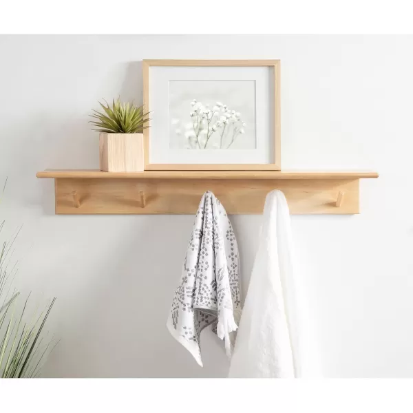 Kate and Laurel Alta Wood Shelf with 5 Posts 36x5x5 Walnut BrownNatural