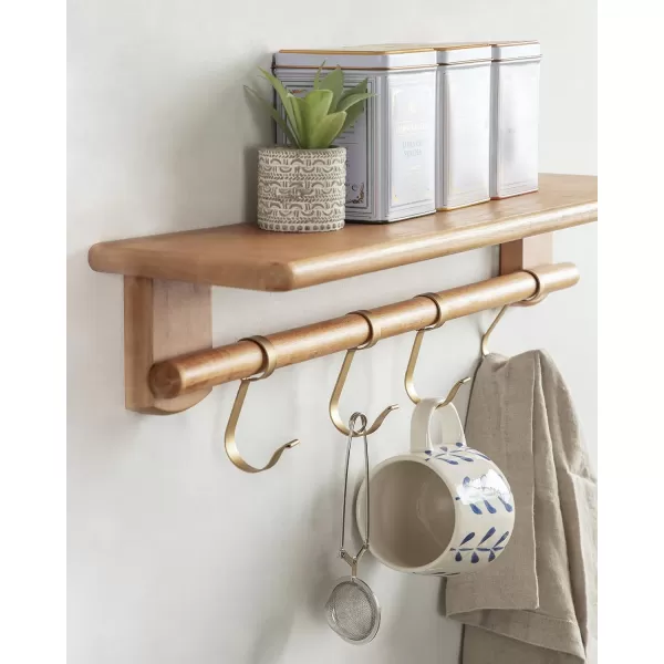 Kate and Laurel Alta Wood Shelf with 5 Posts 36x5x5 Walnut BrownNatural