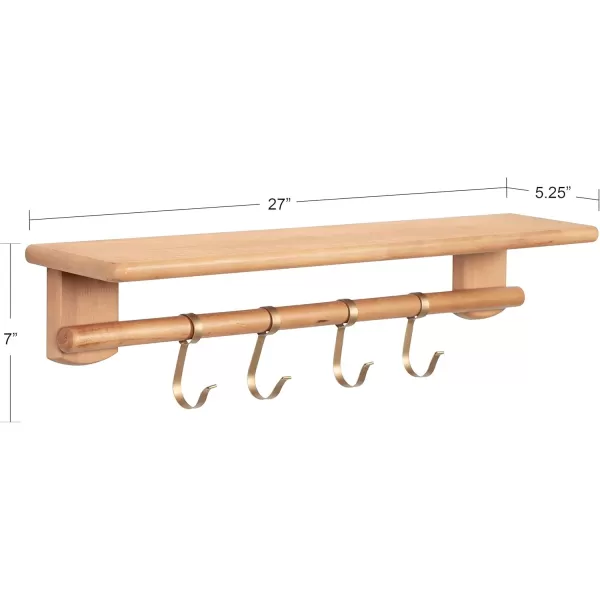 Kate and Laurel Alta Wood Shelf with 5 Posts 36x5x5 Walnut BrownNatural