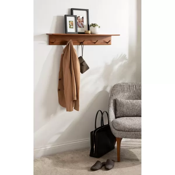 Kate and Laurel Alta Wood Shelf with 5 Posts 36x5x5 Walnut BrownNatural