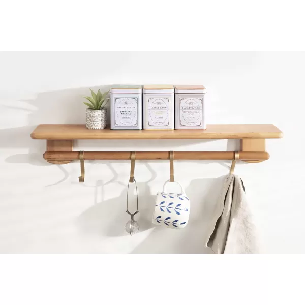 Kate and Laurel Alta Wood Shelf with 5 Posts 36x5x5 Walnut BrownNatural
