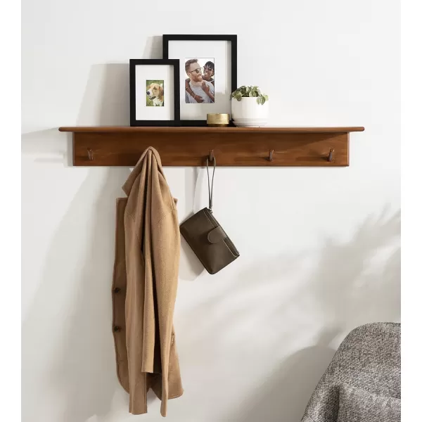 Kate and Laurel Alta Wood Shelf with 5 Posts 36x5x5 Walnut BrownWalnut Brown