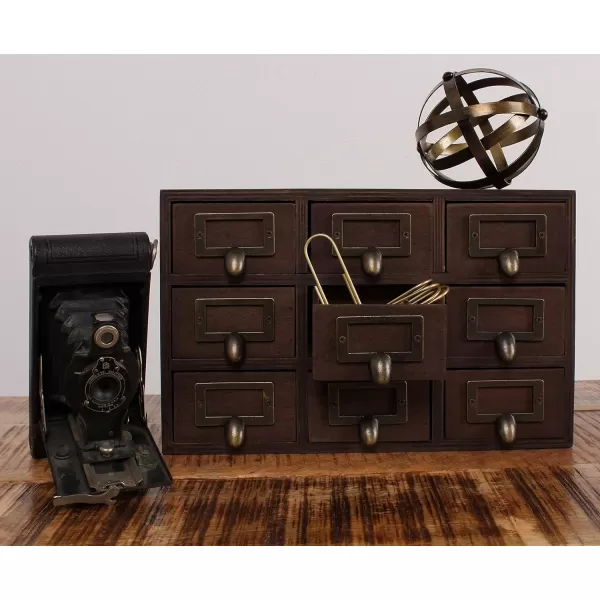 Kate and Laurel Apothecary Wood Desk Drawer Set 9 Drawers Rustic BrownRustic Brown