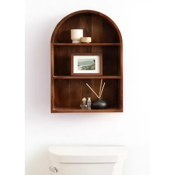 Kate and Laurel Arcott Modern Arched Wall Shelf 18 x 26 Walnut Brown Transitional Arch Wall Shelves for OverTheToilet Storage or Entryway Storage ShelfWalnut Brown