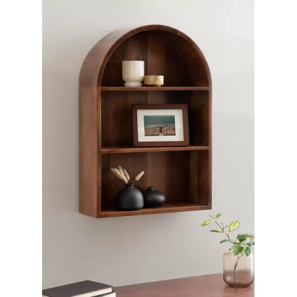 Kate and Laurel Arcott Modern Arched Wall Shelf 18 x 26 Walnut Brown Transitional Arch Wall Shelves for OverTheToilet Storage or Entryway Storage ShelfWalnut Brown