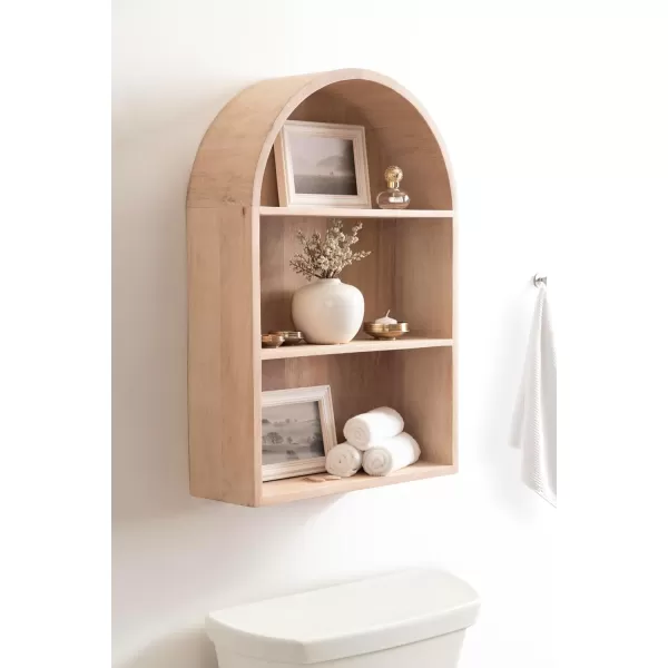 Kate and Laurel Arcott Modern Arched Wall Shelf 18 x 26 Walnut Brown Transitional Arch Wall Shelves for OverTheToilet Storage or Entryway Storage ShelfNatural