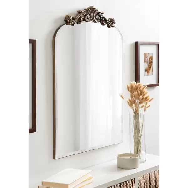Kate and Laurel Arendahl Beveled Frameless Arch Mirror 20 x 30 Antique Gold Arched Baroque Mirror Decor for Bathroom Vanity Bedroom or EntrywayGold