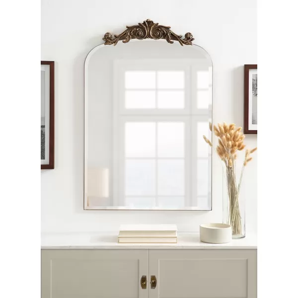Kate and Laurel Arendahl Beveled Frameless Arch Mirror 20 x 30 Antique Gold Arched Baroque Mirror Decor for Bathroom Vanity Bedroom or EntrywayGold