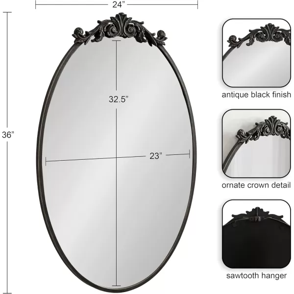 Kate and Laurel Arendahl Glam Ornate Mirror 27 x 1875 Bronze Traditional Baroque Inspired Oval Mirror for Wall DcorBlack