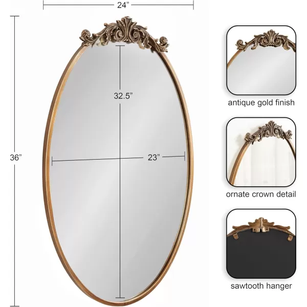 Kate and Laurel Arendahl Glam Ornate Mirror 27 x 1875 Bronze Traditional Baroque Inspired Oval Mirror for Wall DcorGold