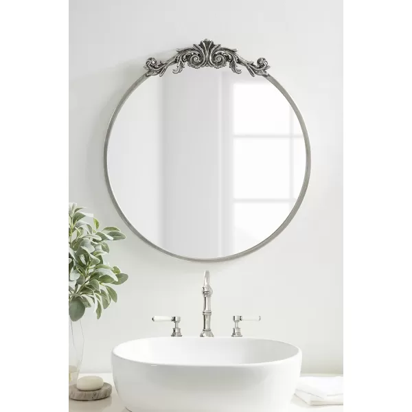 Kate and Laurel Arendahl Glam Ornate Mirror 27 x 1875 Bronze Traditional Baroque Inspired Oval Mirror for Wall DcorSilver