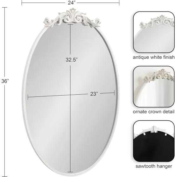 Kate and Laurel Arendahl Glam Ornate Mirror 27 x 1875 Bronze Traditional Baroque Inspired Oval Mirror for Wall DcorWhite