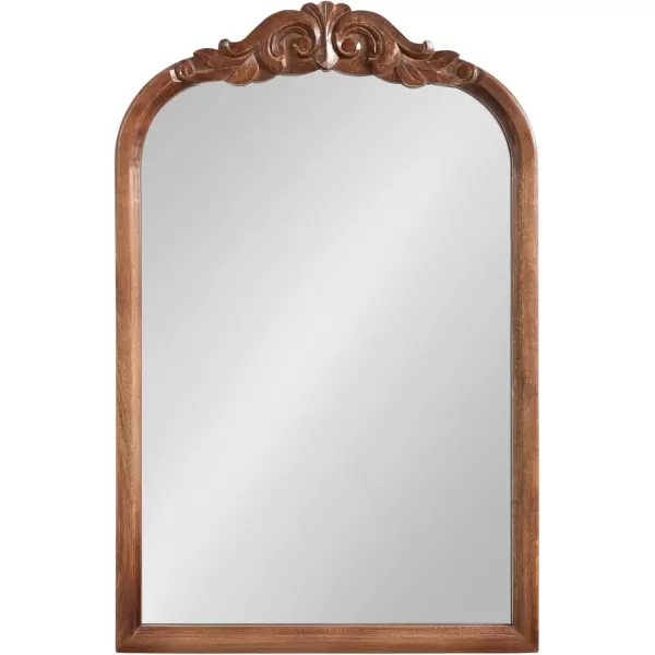 Kate and Laurel Arendahl Traditional Arch Wall Mirror 24 x 36 Natural Wood Vintage BaroqueInspired Wooden Arched Bathroom Mirror for Over Sink with Ornate Carved CrownWalnut Brown