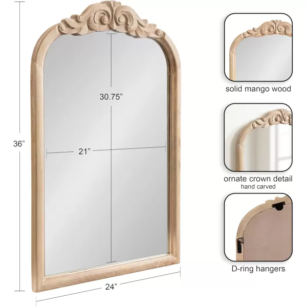 Kate and Laurel Arendahl Traditional Arch Wall Mirror 24 x 36 Natural Wood Vintage BaroqueInspired Wooden Arched Bathroom Mirror for Over Sink with Ornate Carved CrownNatural