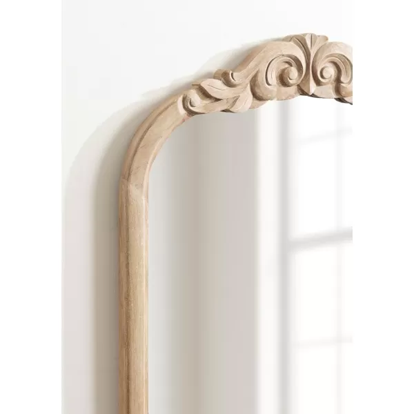 Kate and Laurel Arendahl Traditional Arch Wall Mirror 24 x 36 Natural Wood Vintage BaroqueInspired Wooden Arched Bathroom Mirror for Over Sink with Ornate Carved CrownNatural