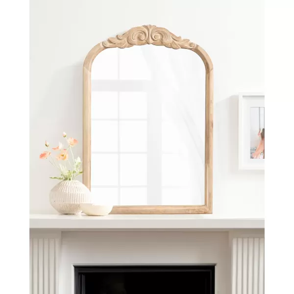 Kate and Laurel Arendahl Traditional Arch Wall Mirror 24 x 36 Natural Wood Vintage BaroqueInspired Wooden Arched Bathroom Mirror for Over Sink with Ornate Carved CrownNatural