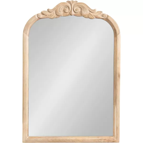 Kate and Laurel Arendahl Traditional Arch Wall Mirror 24 x 36 Natural Wood Vintage BaroqueInspired Wooden Arched Bathroom Mirror for Over Sink with Ornate Carved CrownNatural