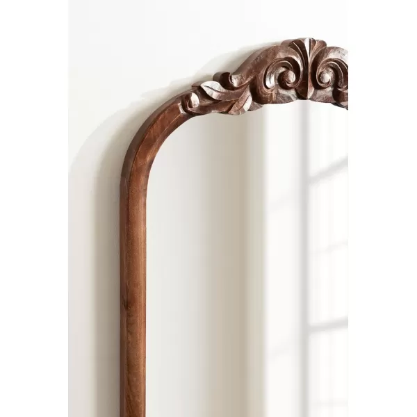 Kate and Laurel Arendahl Traditional Arch Wall Mirror 24 x 36 Natural Wood Vintage BaroqueInspired Wooden Arched Bathroom Mirror for Over Sink with Ornate Carved CrownWalnut Brown