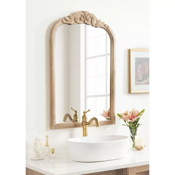 Kate and Laurel Arendahl Traditional Arch Wall Mirror 24 x 36 Natural Wood Vintage BaroqueInspired Wooden Arched Bathroom Mirror for Over Sink with Ornate Carved CrownNatural