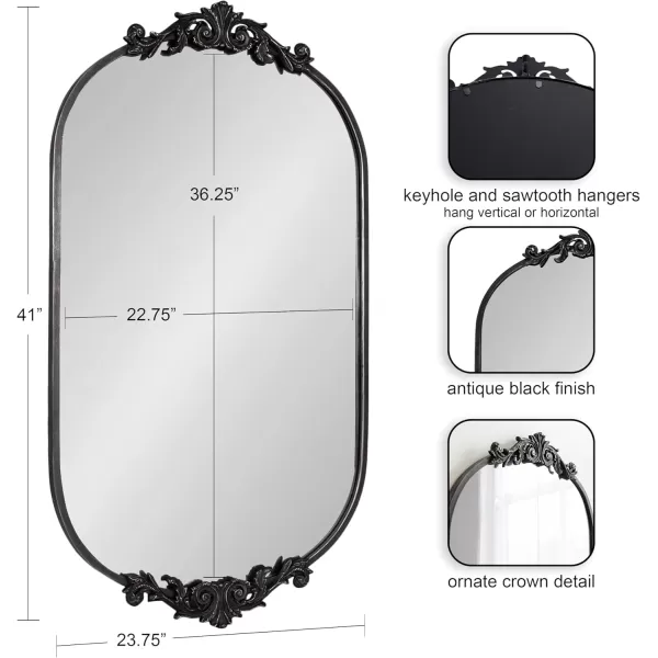Kate and Laurel Arendahl Traditional Capsule Wall Mirror 24 x 41 Black Vintage Glam BaroqueInspired Round Bathroom Vanity Mirror with Ornate CrownBlack