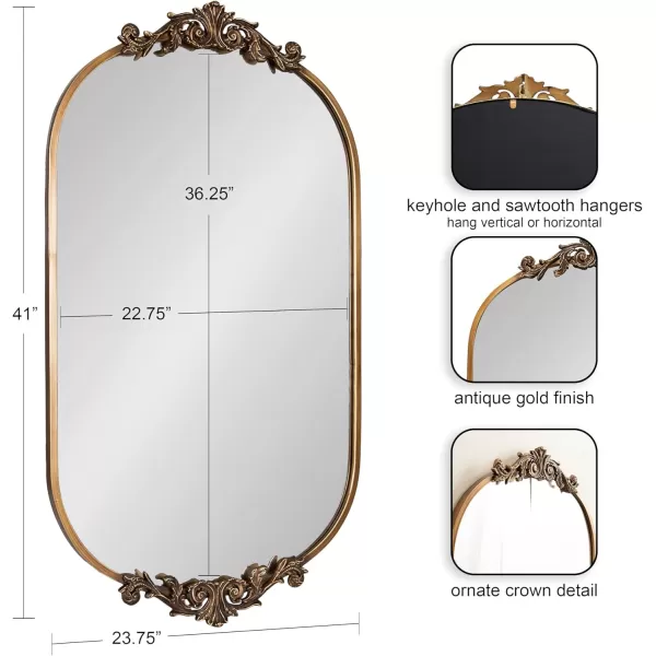 Kate and Laurel Arendahl Traditional Capsule Wall Mirror 24 x 41 Black Vintage Glam BaroqueInspired Round Bathroom Vanity Mirror with Ornate CrownGold