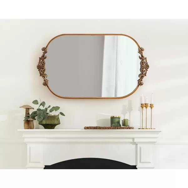 Kate and Laurel Arendahl Traditional Capsule Wall Mirror 24 x 41 Black Vintage Glam BaroqueInspired Round Bathroom Vanity Mirror with Ornate CrownGold