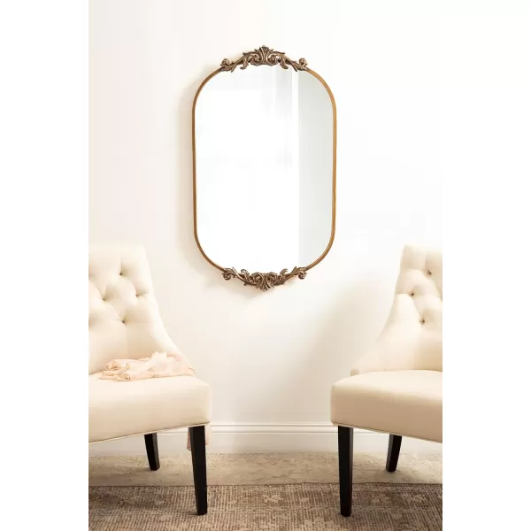 Kate and Laurel Arendahl Traditional Capsule Wall Mirror 24 x 41 Black Vintage Glam BaroqueInspired Round Bathroom Vanity Mirror with Ornate CrownGold