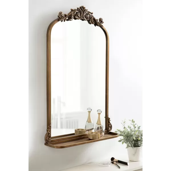 Kate and Laurel Arendahl Traditional Vintage Arch Mirror with Shelf 21 x 32 Gold Baroque Antique Arched Wall Mirror with Functional Shelf and Ornate FrameGold