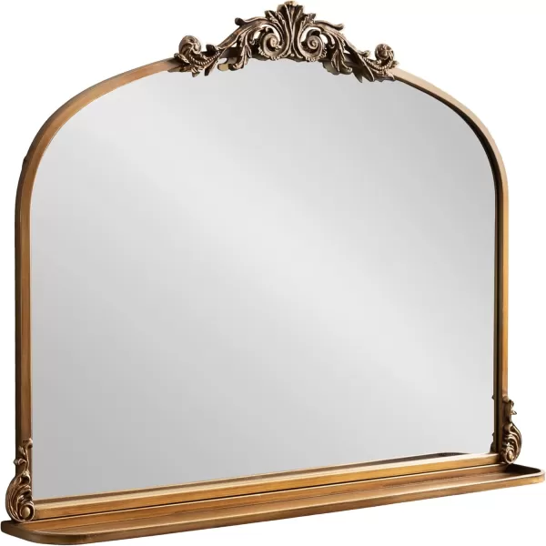 Kate and Laurel Arendahl Traditional Vintage Arch Mirror with Shelf 21 x 32 Gold Baroque Antique Arched Wall Mirror with Functional Shelf and Ornate FrameGold